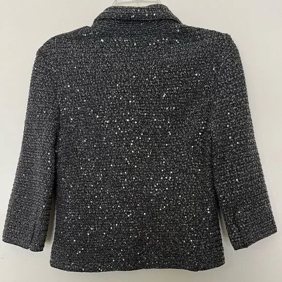 Elie Tahari Y2K Crop Glittery Jacket Womens Small Crochet Sequined Blazer Gray - Picture 7 of 11